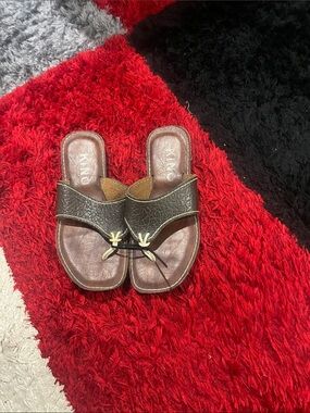 Brown Leather Slide Sandals